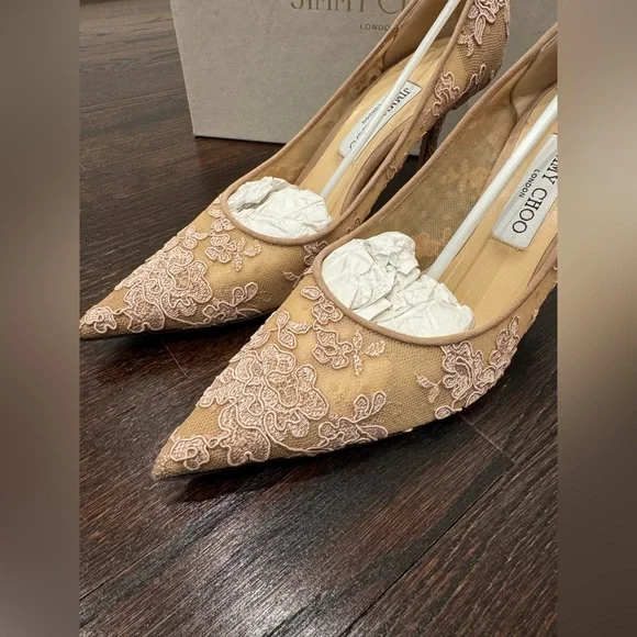 Jimmy Choo Women's Lace Embellished Pointed-Toe Pumps - Blush Pink - Picture 2 of 7